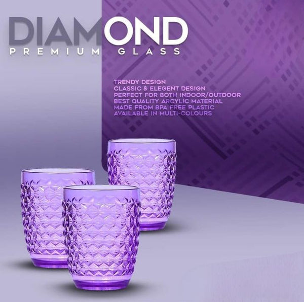 Premium Quality Diamond Shape Pack of 2 Plastic Material Water Glass